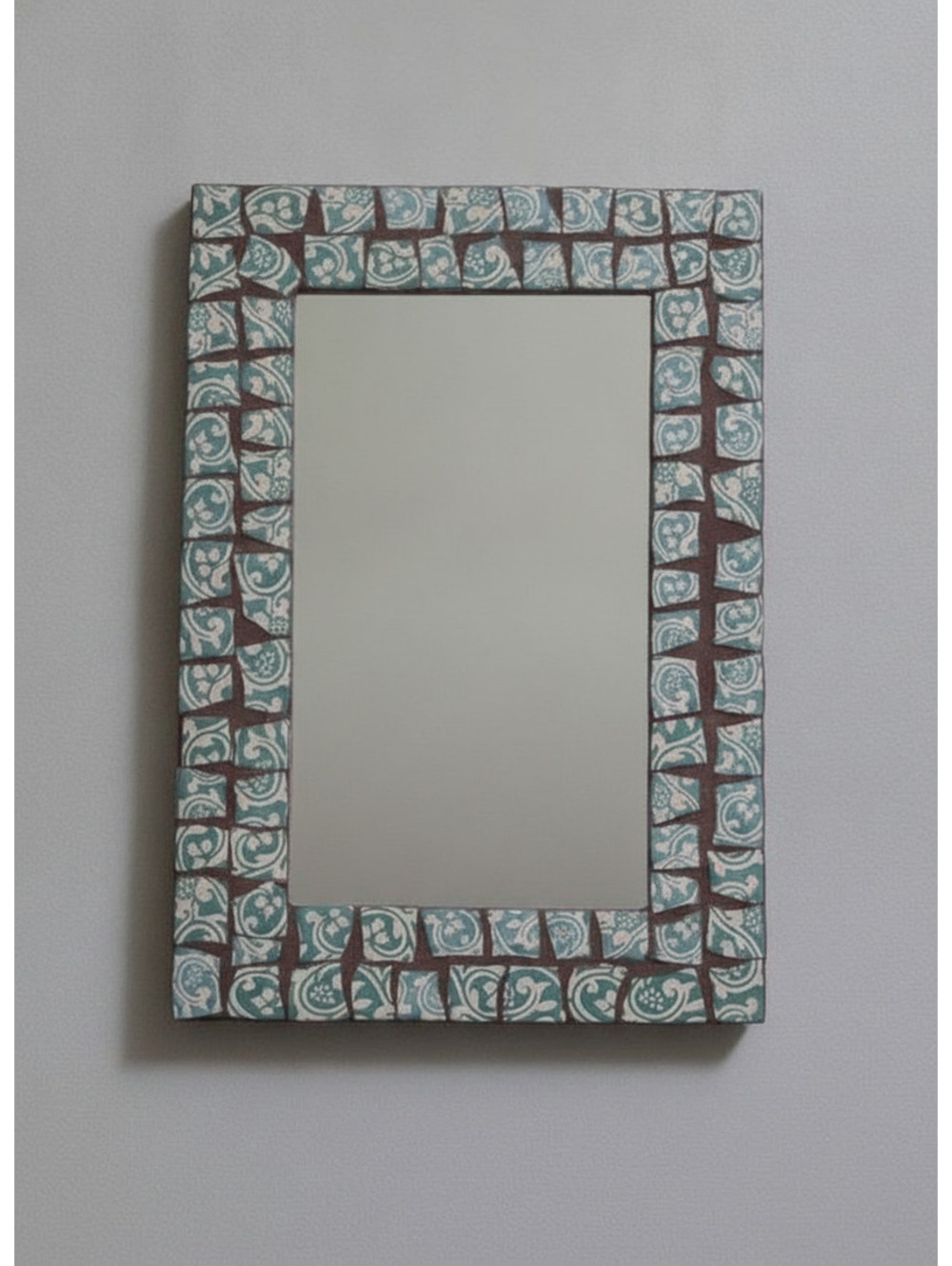 Talavera Style Green Floral Mosaic Tile Wall Mirror Mexican Boho